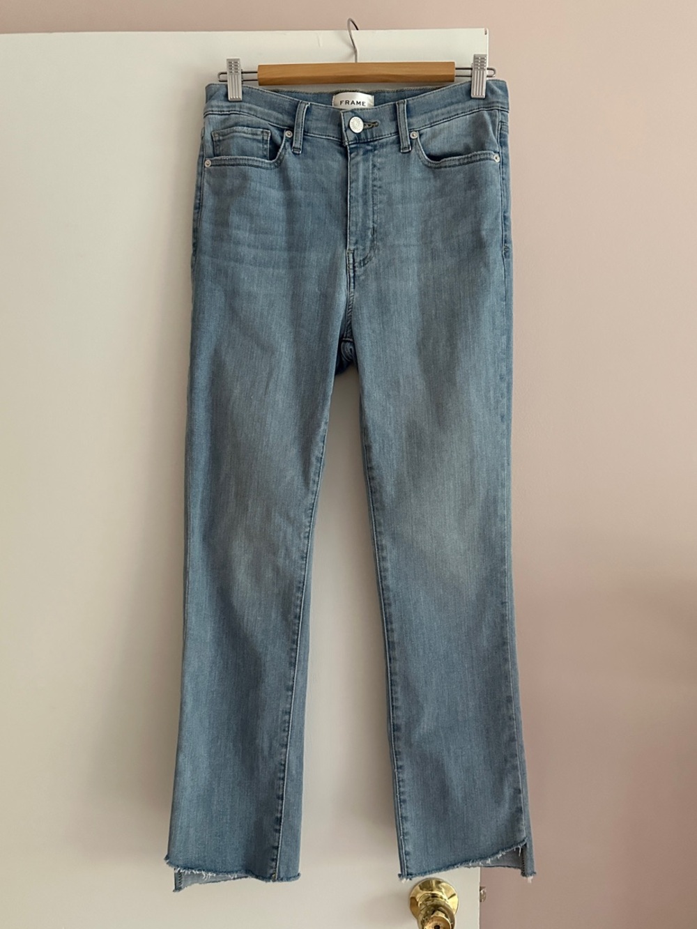 Frame Denim Wilson Light Blue Straight Jeans with Cascade Hem